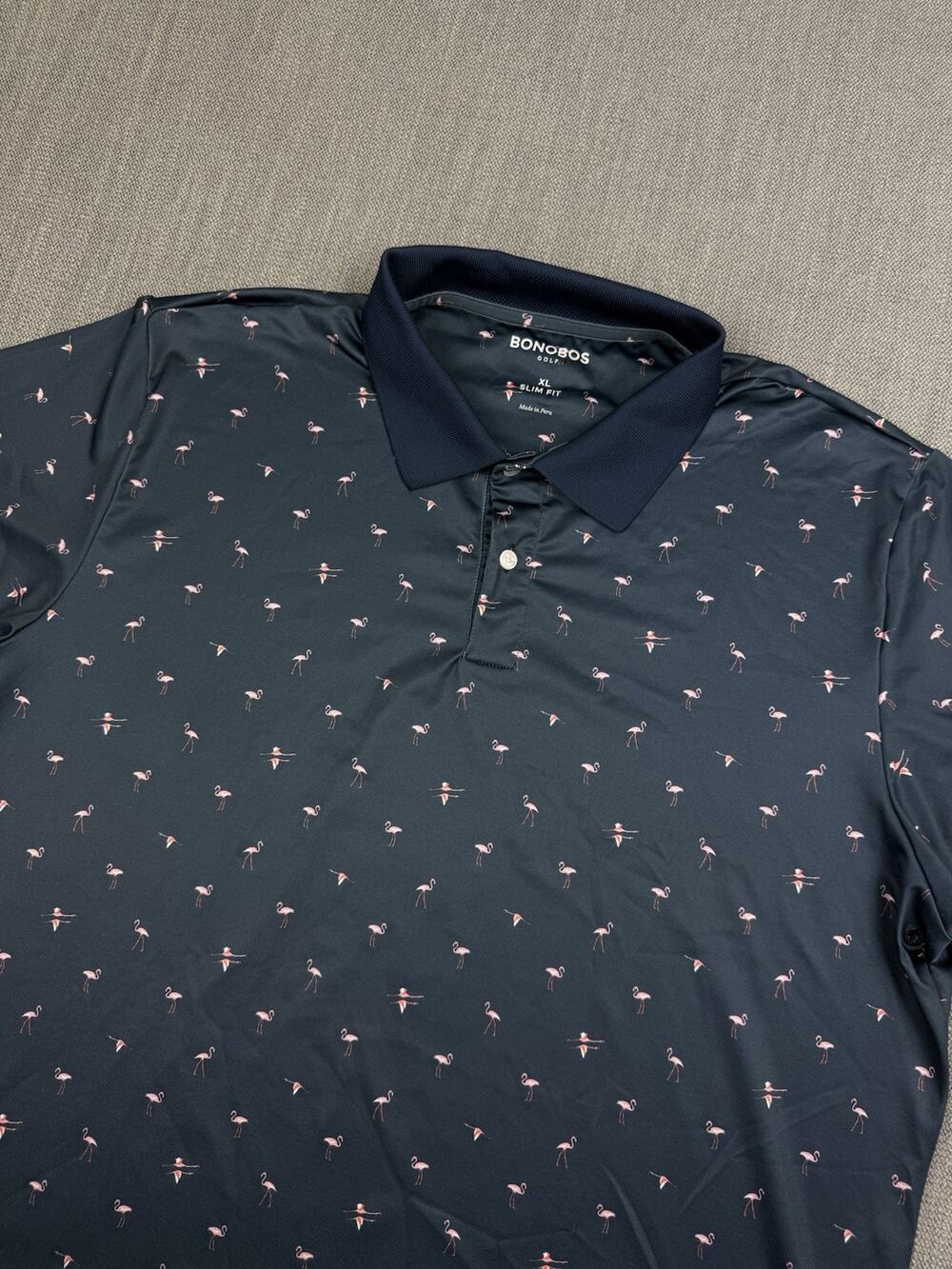 Bonobos Golf Polo Shirt Men’s XL Slim Fit Navy Pink Flamingo Stretch